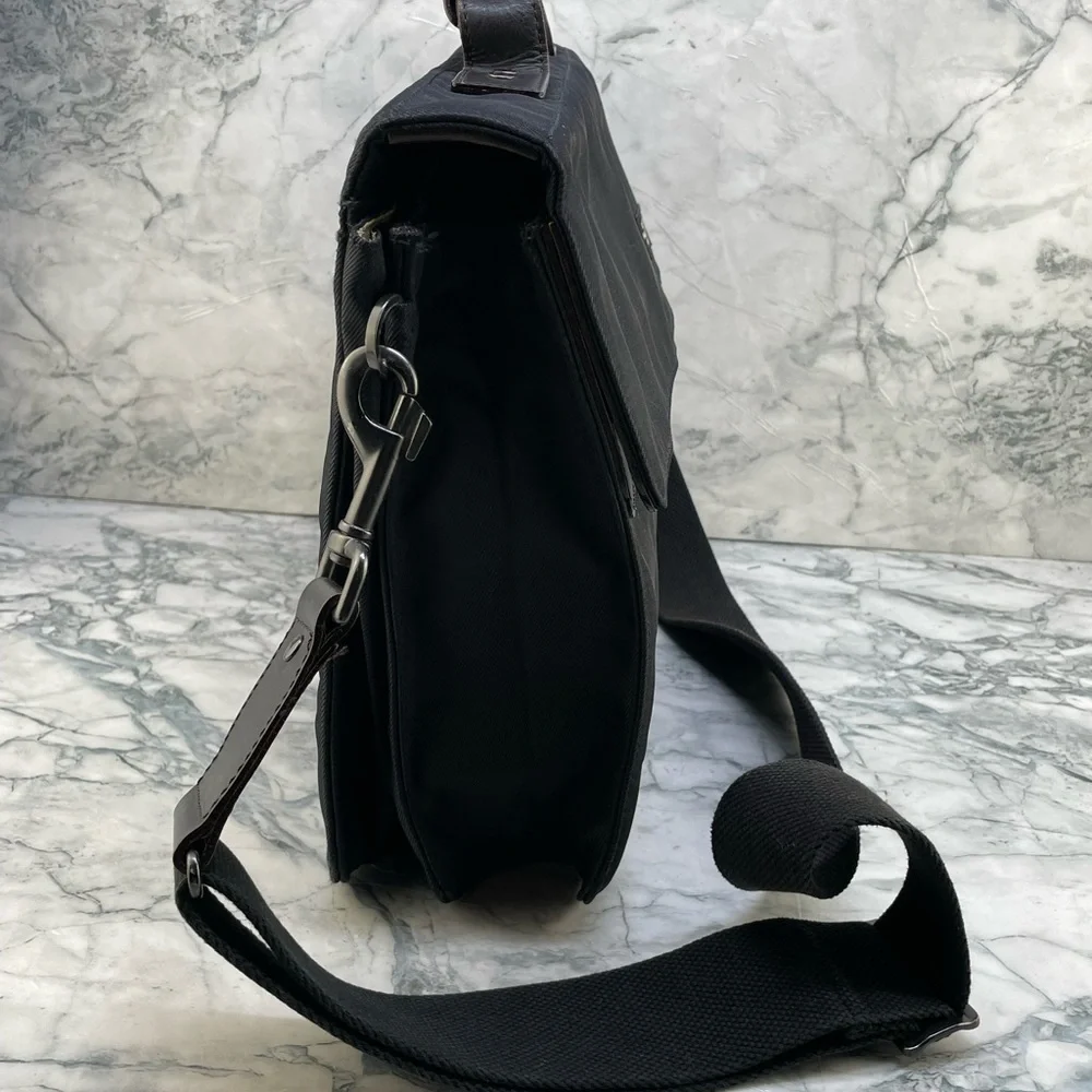 Jack Spade Black and Dark Brown Nylon Messenger Bag